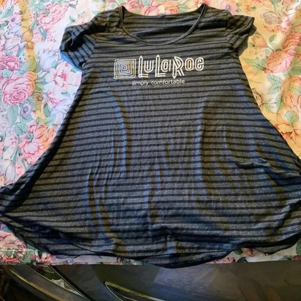 LuLaRoe Women's Striped Swing Dress in Charcoal/Black